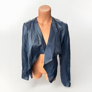 Cynthia Rowley Navy Blue Leather Open Draped Jacket Size S Lightweight